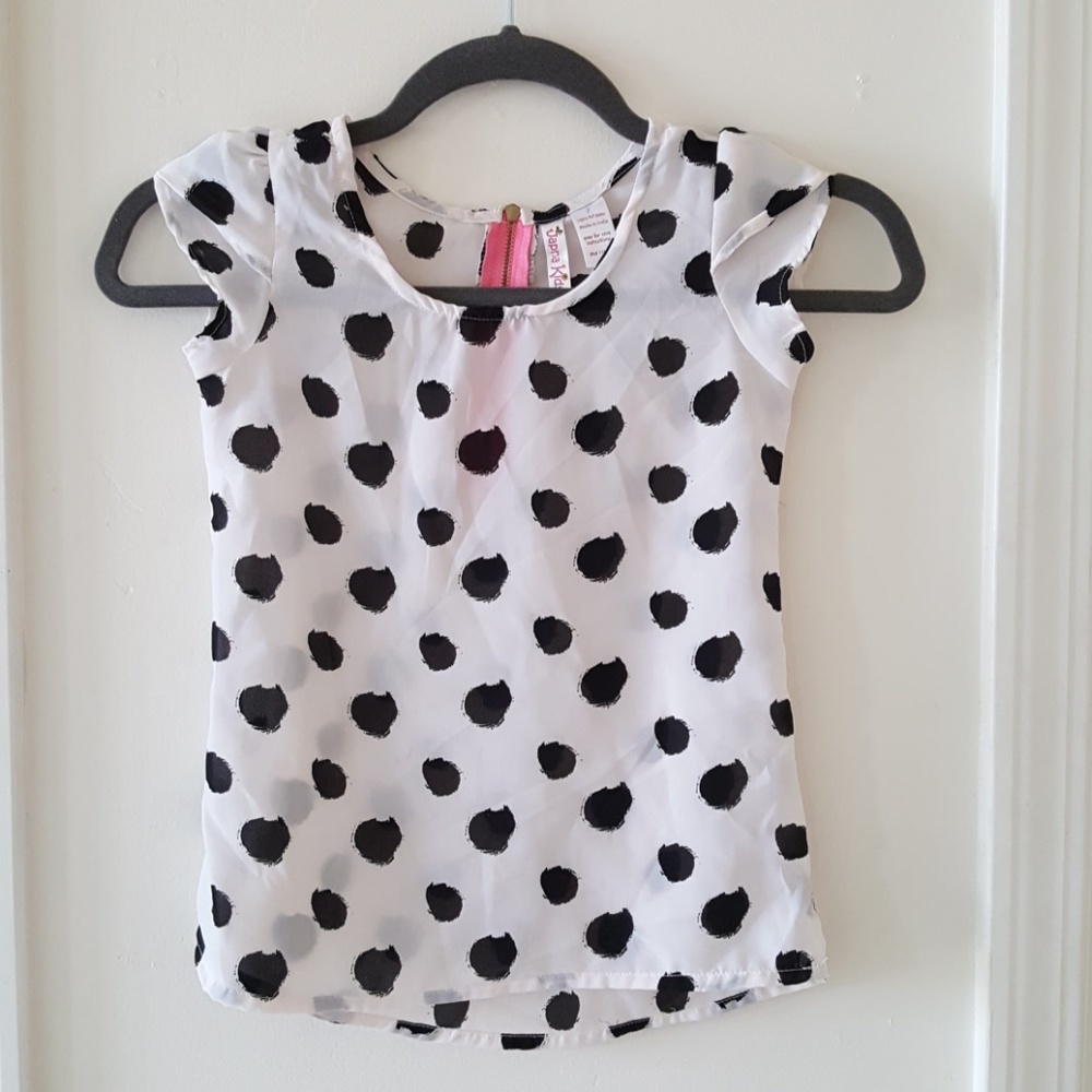 Girls black and white polka dot blouse -0011